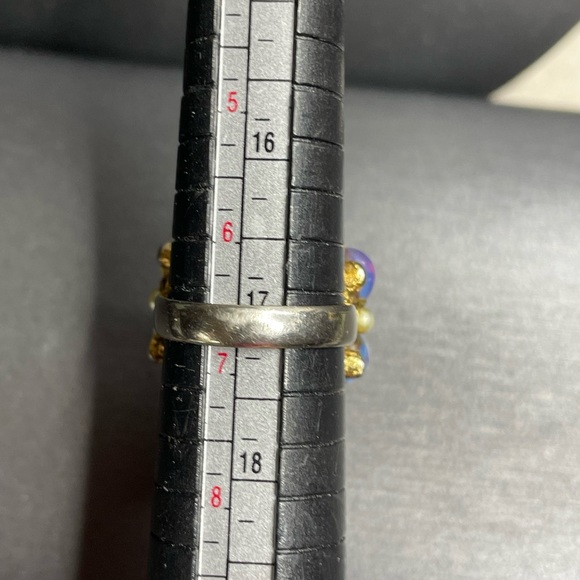 Vintage Opal Glass High Dome Adjustable Ring Size 7 Imitation Pearl Like A Cake - Picture 10 of 12